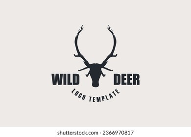 Wild Deer Logo Logo, Deer Head with long horn in vintage style logo design, vector illustration