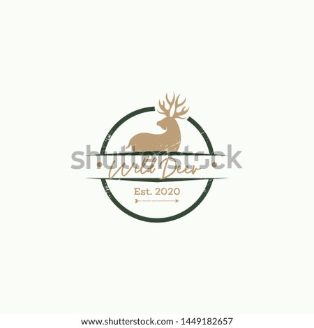 Wild deer logo template in oudoor style. Vintage deer logo concept