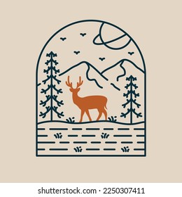 Wild Deer In National Park Monoline Design for Apparel