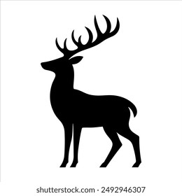 Wildhirsch-Silhouette auf weißem Hintergrund. Deer Icon Vektorgrafik Zeichen Illustration Design.