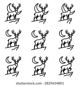 Wild deer stag silhouettes standing on mountain cliffs.