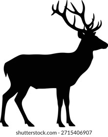 Ilustración vectorial de silueta de ciervo silvestre para señalización de parques naturales y símbolos de protección de animales forestales.