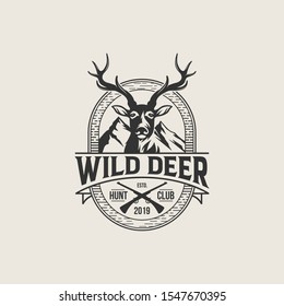 wild deer vintage logo design vector template