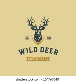 wild deer vintage logo design vector template
