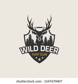 wild deer vintage logo design vector template