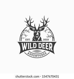 wild deer vintage logo design vector template