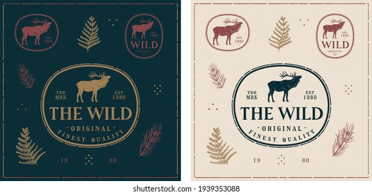 Wild Deer vintage retro trendy logo set template