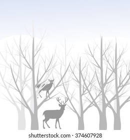 wild deer in the winter forest,vector illustration