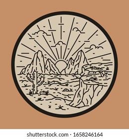 Wild desert cactus line badge patch pin graphic illustration vector art t-shirt design