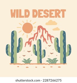 Ilustración vectorial vintage de cactus del desierto silvestre