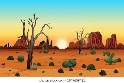 Wild desert landscape at daytime scene illustration