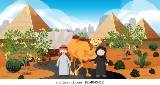 Wild desert landscape at daytime scene illustration