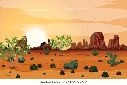 Wild desert landscape at daytime scene illustration