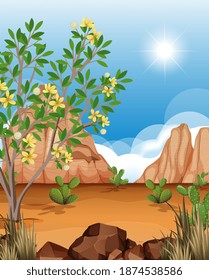 Wild desert landscape at daytime scene illustration