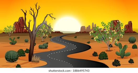 Wild desert landscape at daytime scene illustration