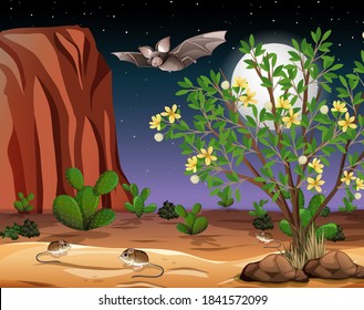 Wild desert landscape at night scene illustration