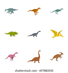 Wild dinosaur icons set. Flat set of 9 wild dinosaur vector icons for web isolated on white background