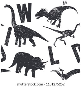 Wild dinosaurs seamless pattern. Funny graphic design for kids.