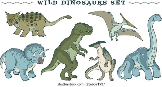 Wild dinosaurs vector icons set