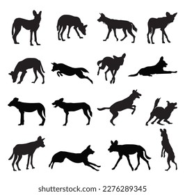 Wild dog silhouette vector illustration set.