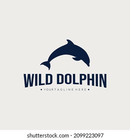 Wild dolphin minimalist silhouette logo template. Logo design. Vector illustration.