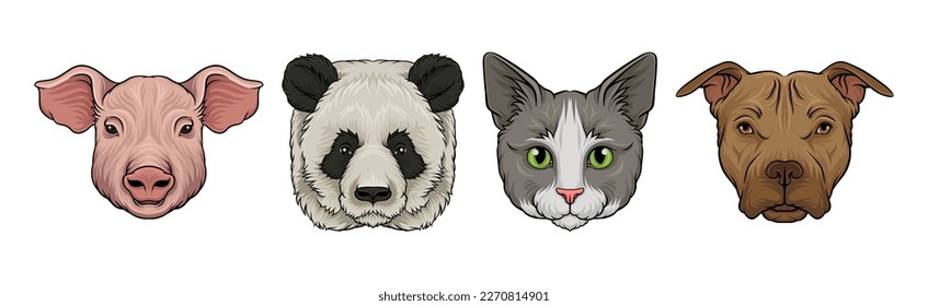 Wild and Domestic Animal Snout or Muzzle with Fur Vector Set