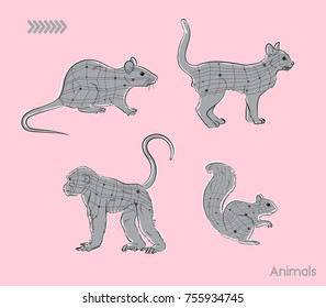 Wild and Domestic Animals Line Art Vector