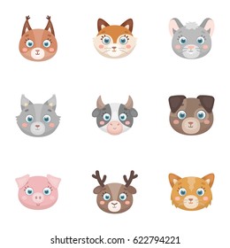 Wild and domestic animals. A set of pictures about animals. Animal muzzle icon in set collection on cartoon style vector symbol stock illustration.
