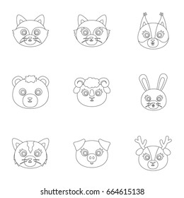 Wild and domestic animals. A set of pictures about animals. Animal muzzle icon in set collection on outline style vector symbol stock illustration.