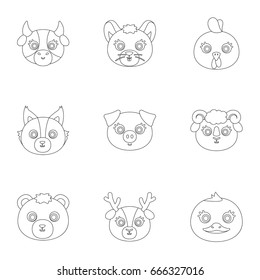 Wild and domestic animals. A set of pictures about animals. Animal muzzle icon in set collection on outline style vector symbol stock illustration.