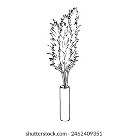 Wild dried flower vase vector silhouette. Hand drawing line art illustration home flower. Trendy decor doodle sketch botanical isolated elements
