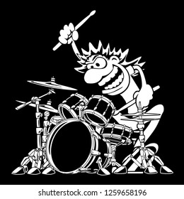 Wild Drummer Playing Drum Set Cartoon Vector Illustration 