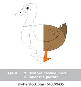 Wild Duck. Dot to dot educational game for kids. Half tracing page.