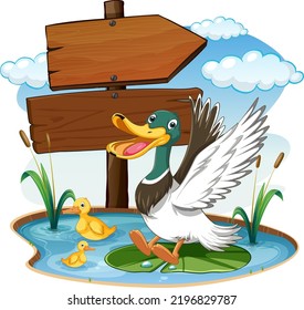 Wild duck with empty banner template illustration