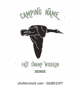 Wild duck. Mallard vector illustration. European animals silhouettes vintage. Camping logo design.