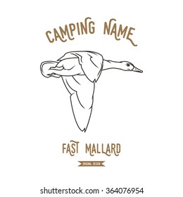 Wild duck. Mallard vector illustration. European animals silhouettes vintage. Logo design