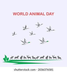 Wild ducks, flock of flying birds animal silhouettes - vector. International Animal Day. International Day for Biological Diversity.