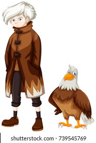 Wild eagle and boy with white hair illustration