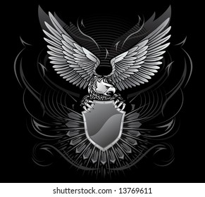 Wild Eagle Upon the Shield On Black Background