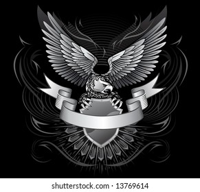 Wild Eagle Upon the Shield with a Stripe in Front  for Title On Black Background