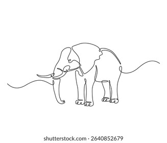 Wild elephant outline drawing illustration. one continuous line drawing of elephant.