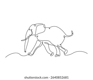 Wild elephant outline drawing illustration. one continuous line drawing of elephant.