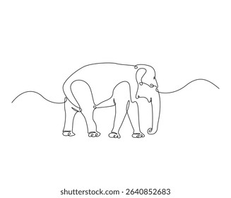 Wild elephant outline drawing illustration. one continuous line drawing of elephant.