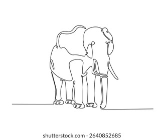 Wild elephant outline drawing illustration. one continuous line drawing of elephant.