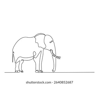 Wild elephant outline drawing illustration. one continuous line drawing of elephant.