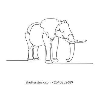 Wild elephant outline drawing illustration. one continuous line drawing of elephant.