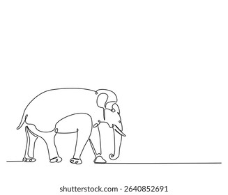 Wild elephant outline drawing illustration. one continuous line drawing of elephant.