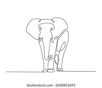 Wild elephant outline drawing illustration. one continuous line drawing of elephant.