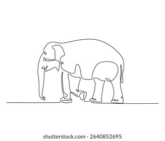 Wild elephant outline drawing illustration. one continuous line drawing of elephant.