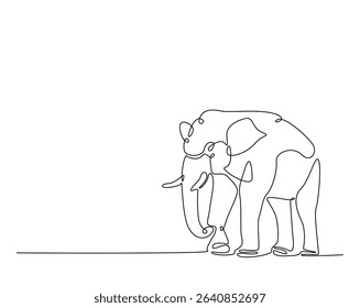 Wild elephant outline drawing illustration. one continuous line drawing of elephant.